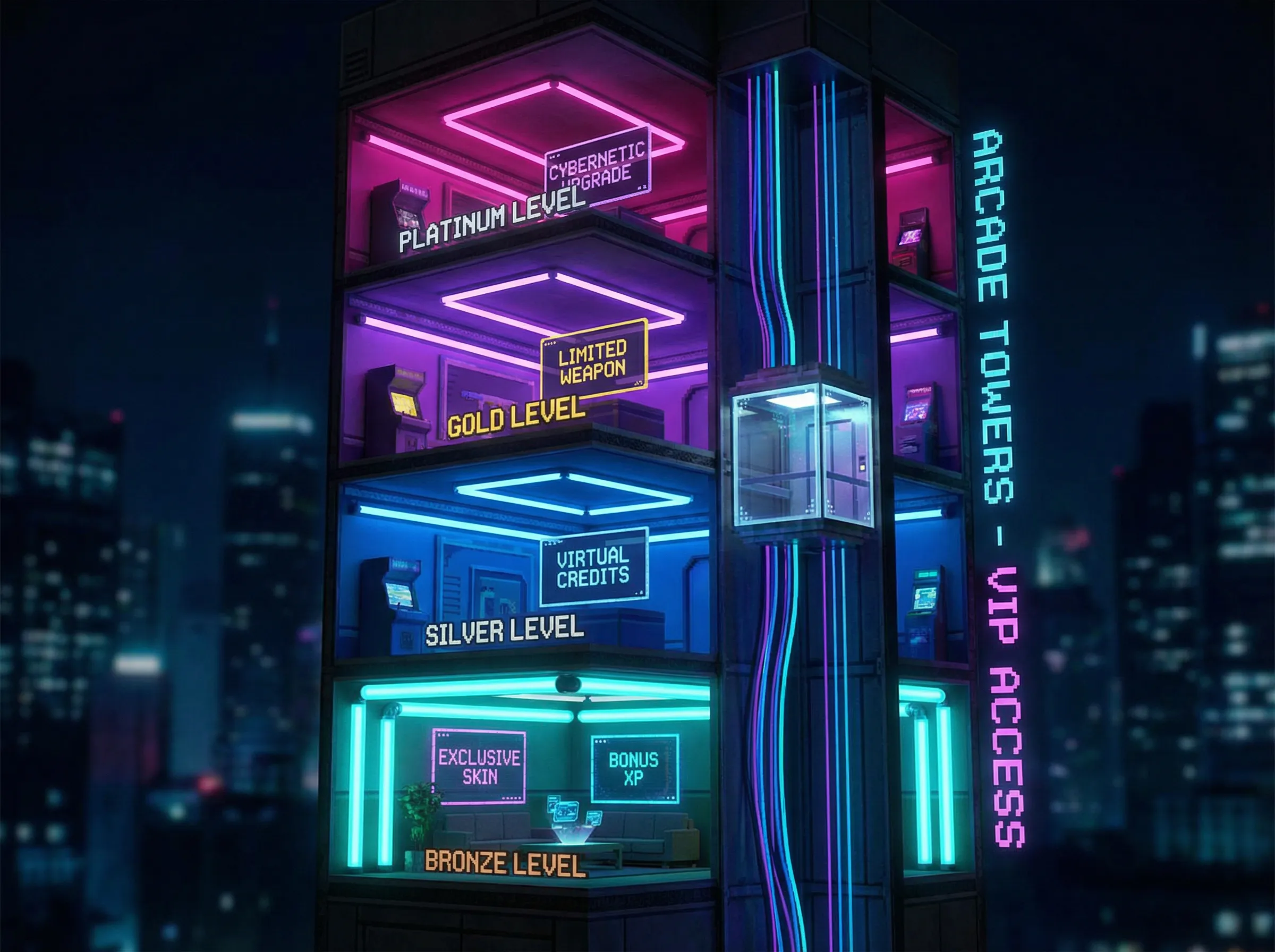 老虎机 复古街机摩天楼VIP层级剖面图